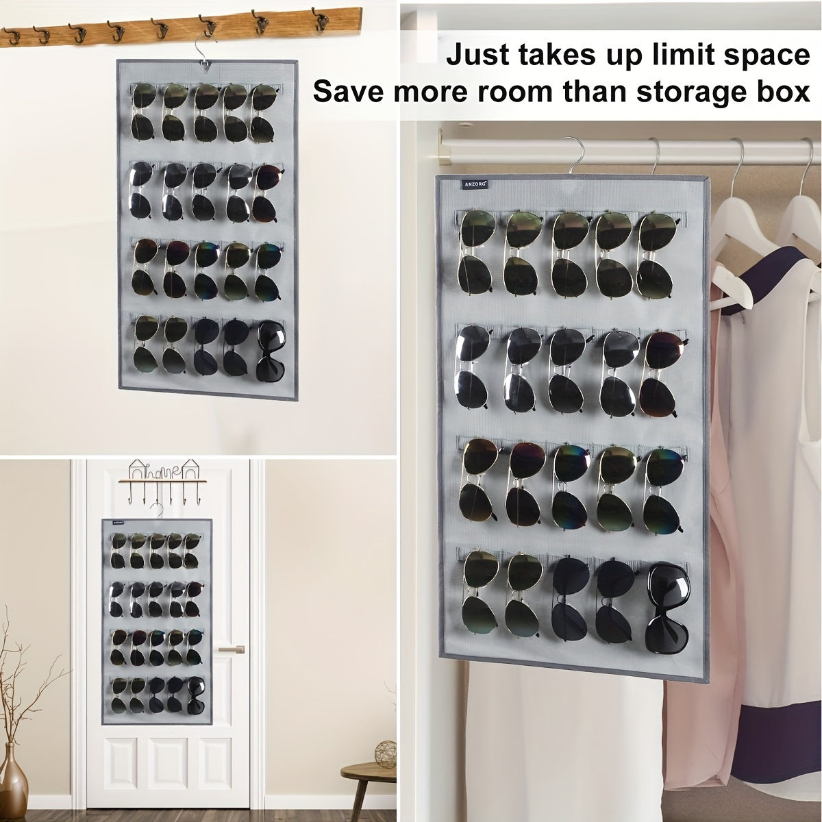Dual Sided Sunglasses Organizer Wall Mounted Rack Storage