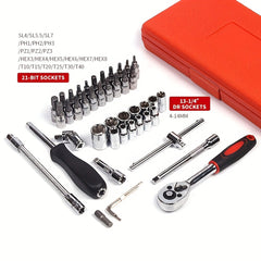 46pc 1/4" Drive Socket Ratchet Wrench Set for Auto Repair Household