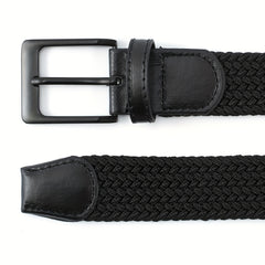 Braided Leather Belt Elastic Alloy Pin Buckle Belt