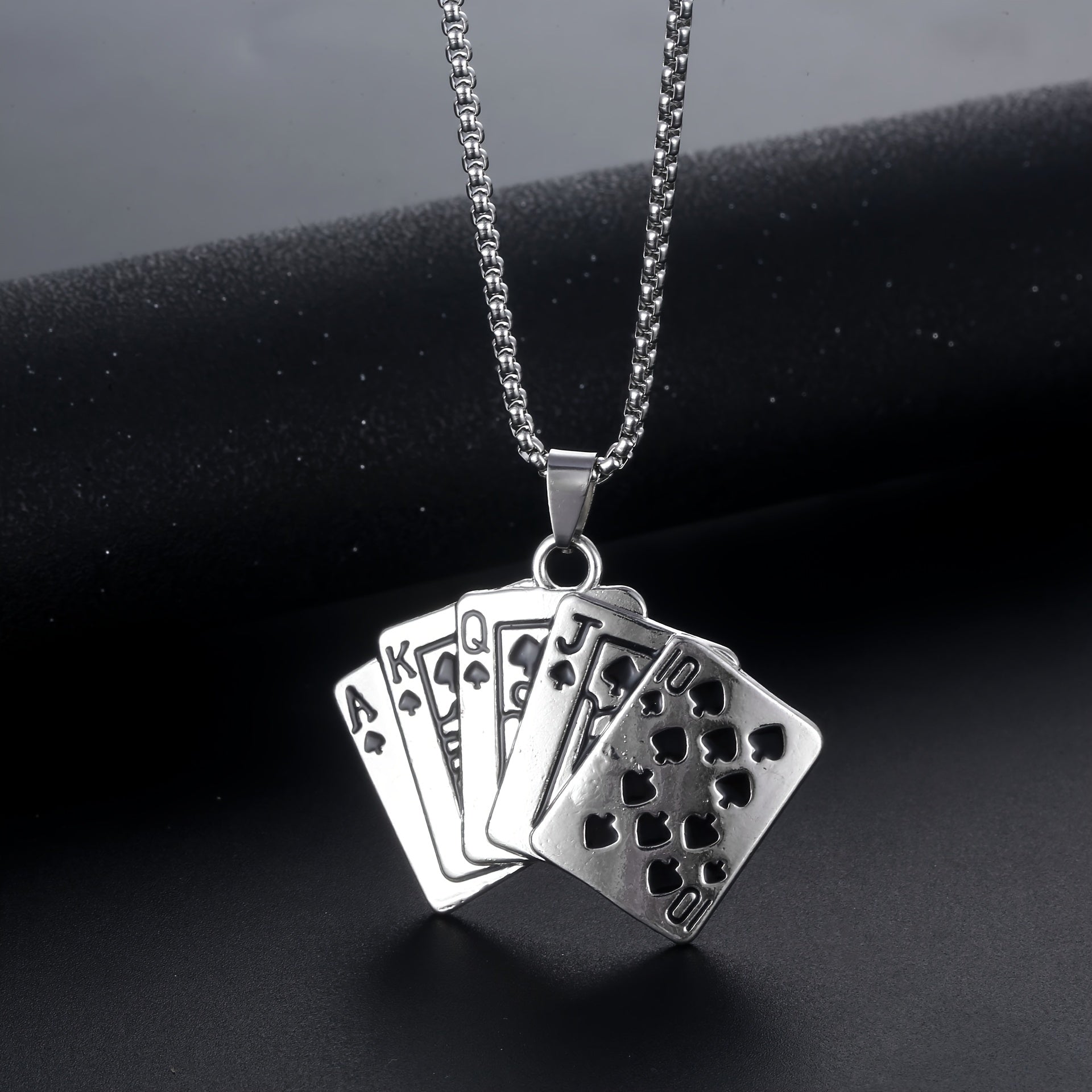 Titanium Steel Playing Cards Pendant Necklace Hip hop Men's Necklace Jewelry