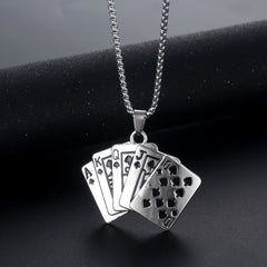 Titanium Steel Playing Cards Pendant Necklace Hip hop Men's Necklace Jewelry