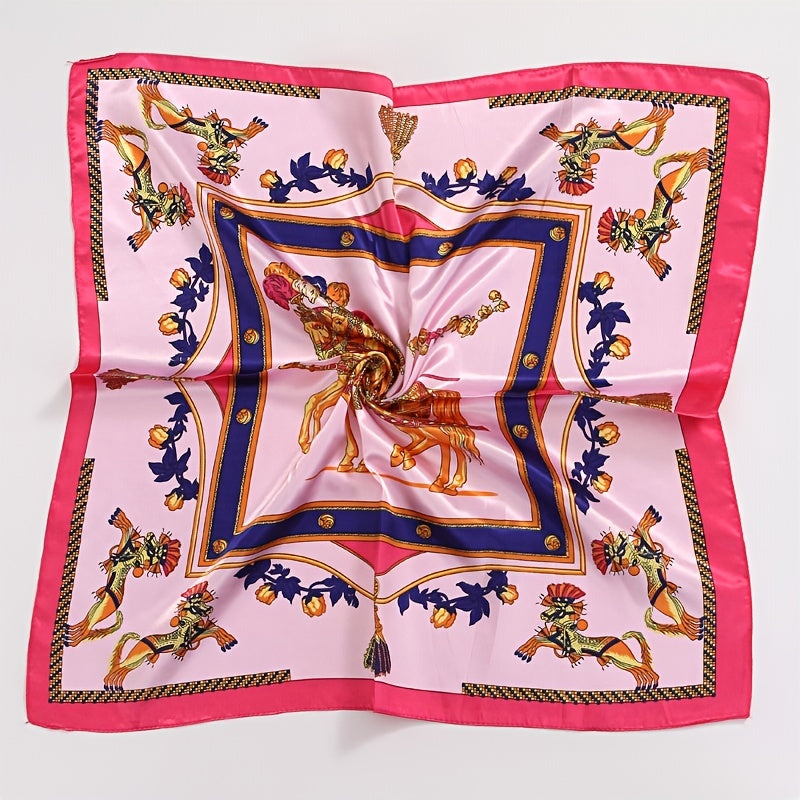 Square Satin Scarf Classic Horse Print Neckerchief Shawl Bandana