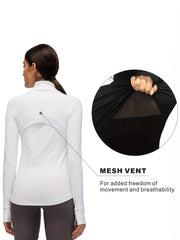 Sporty Long Sleeve Turtle Neck Workout Jacket with Zip Pockets