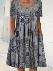  Casual Dress Women's Plus Random Print Contrast Lace Short Sleeve