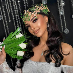 Bohemian Leaf Hair Clip Green & Golden Glitter Bridal Hairpin