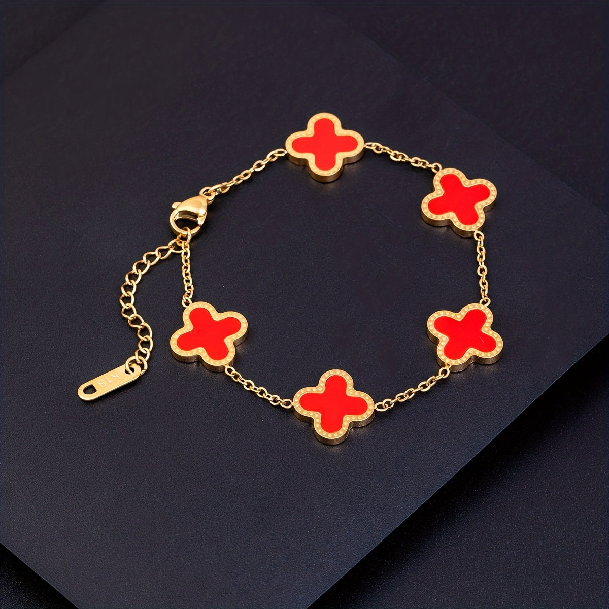 Lucky Clover Flower Pendant Necklace Gold Stainless Steel Adjustable Chain