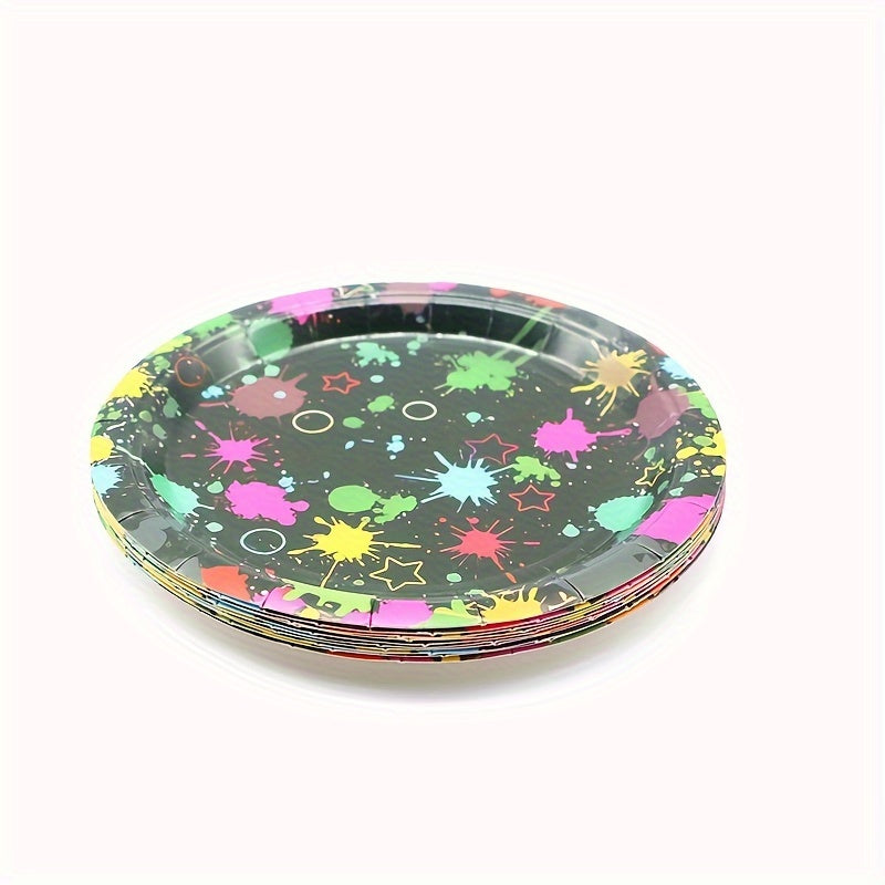 20pcs Neon Glow Party Plates Fluorescent Tableware