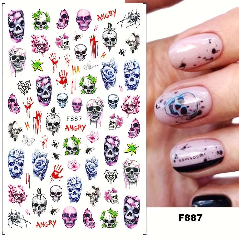 Halloween Nail Art Stickers Self Adhesive Pumpkin Ghost Skeleton Nail Art Decals