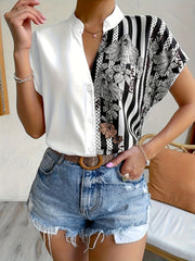  Colorblock Floral Print Blouse