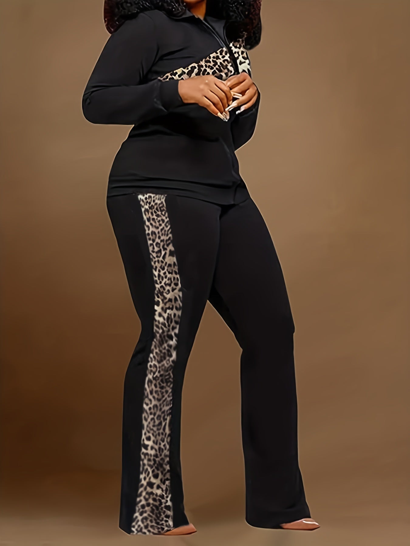  Leopard Print Coat & Pants Set