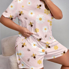  Bee & Daisy Print Tee & Shorts Lounge Set
