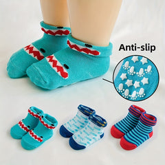 3Pairs Newborn Baby Toddler Unisex Socks Shark Print Non slip Floor Socks