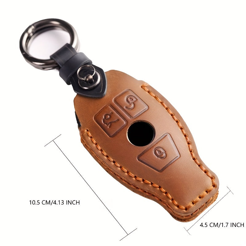Benz First Layer Leather Keychain Vintage Car Key Protective Case