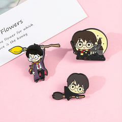 Creative Boy Brooch Glasses Broom Enamel Pin Oil Dripping Badge