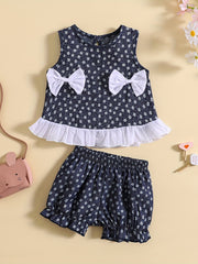 Baby Girls Crop Top and Shorts Set with Bows