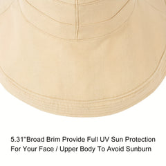 Khaki Reversible Striped Bucket Hat Women Large Brim Sun Visor Casual Cotton Cap