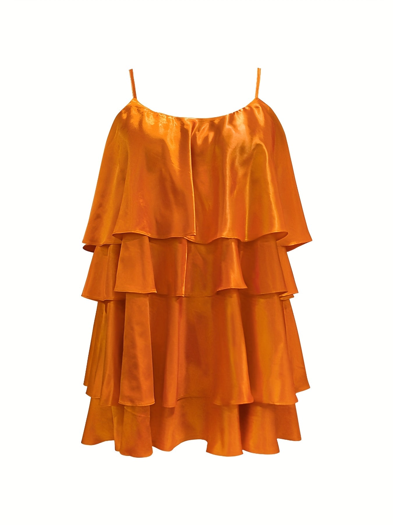  Casual Summer Dress Solid Satin Round Neck Layered Mini Cami Dress