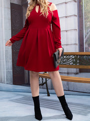 Solid Cut Out Long Sleeve Round Neck Midi Formal Dress
