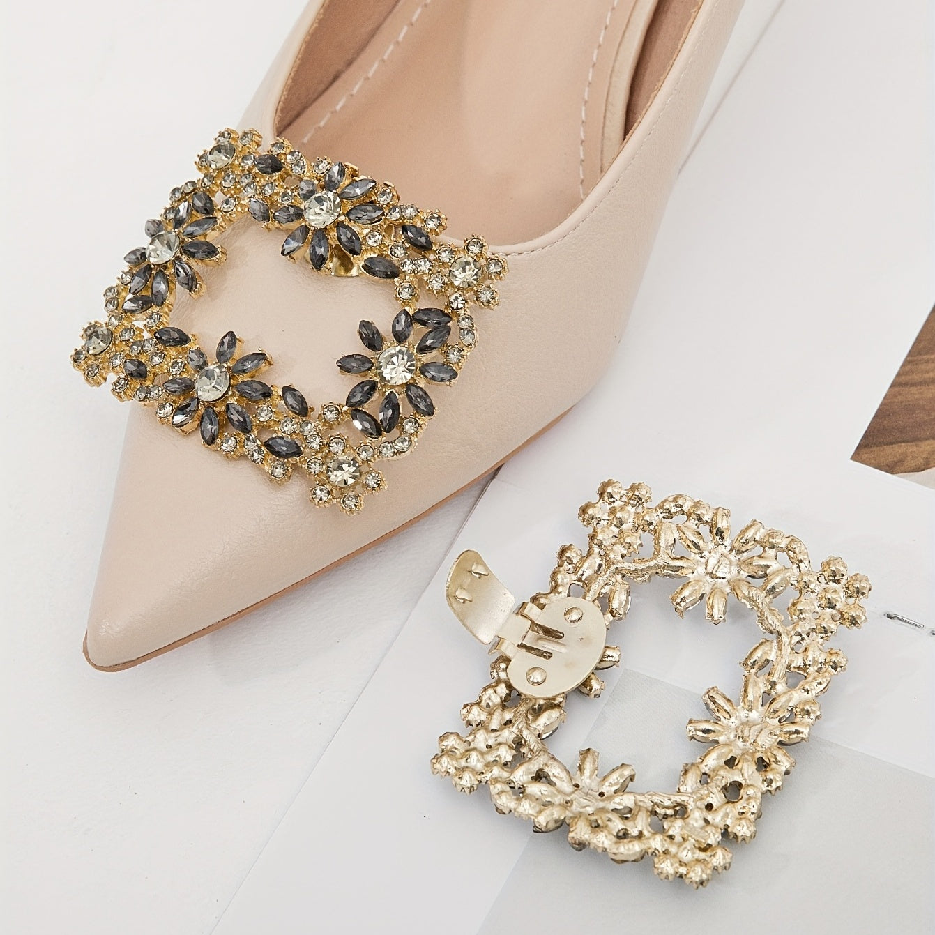 2pcs Square Rhinestone Shoe Buckles Wedding High Heel Decor