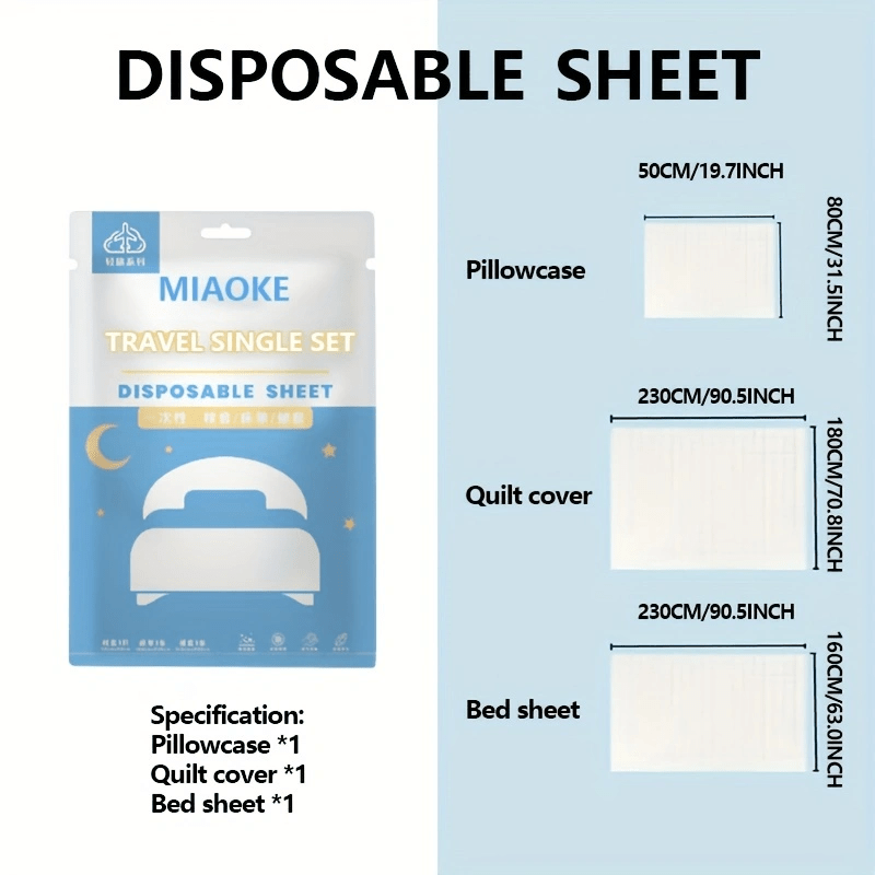 3pcs Disposable Bed Sheets Set Travel Portable Convenient Bedding Set