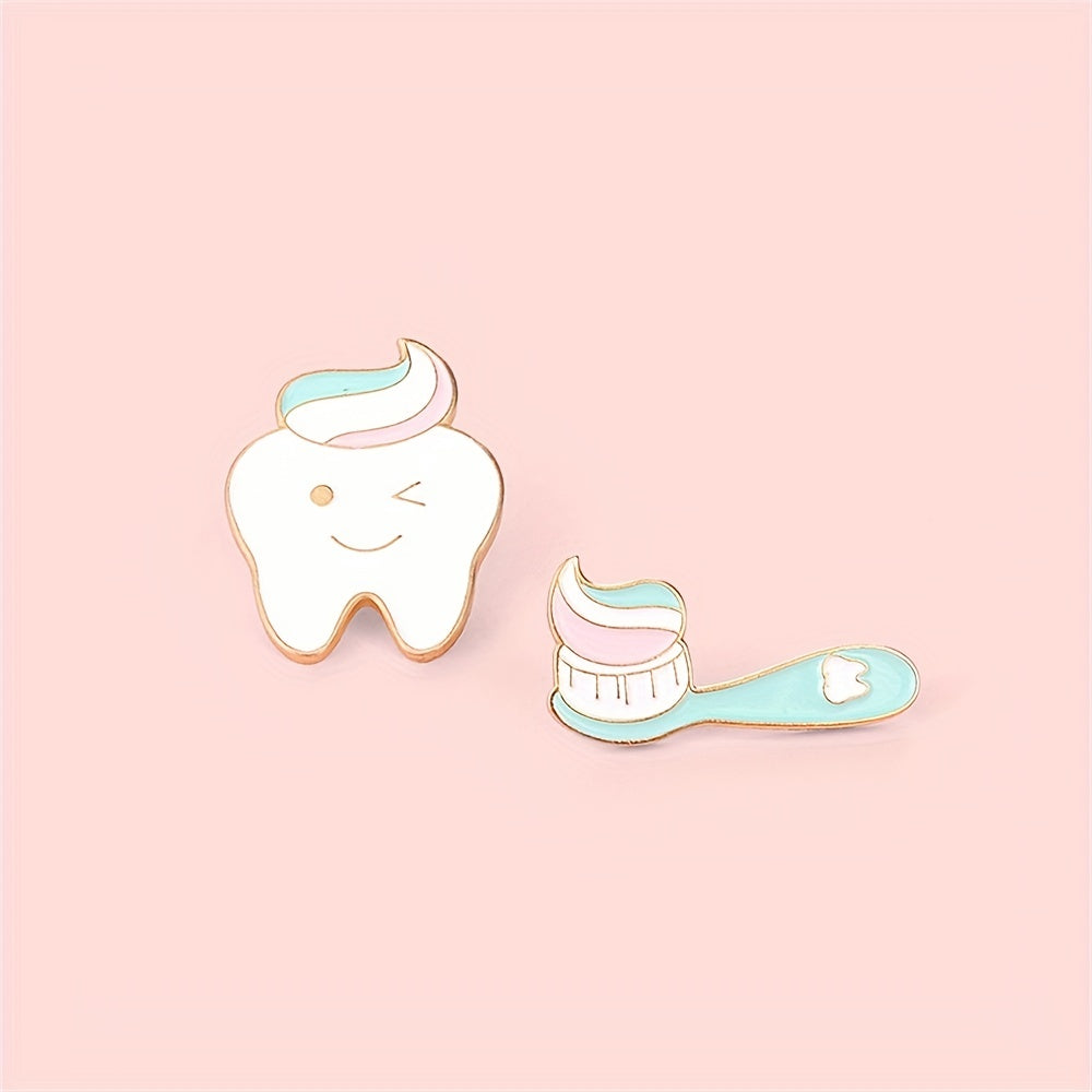 Teeth Toothbrush Enamel Brooch Pin Cartoon Lapel Pin