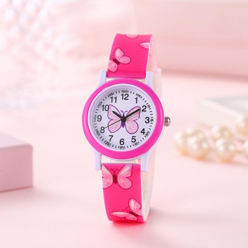 DOBROA Butterfly Print Quartz Wrist Watch for Teens PVC Strap Non Waterproof