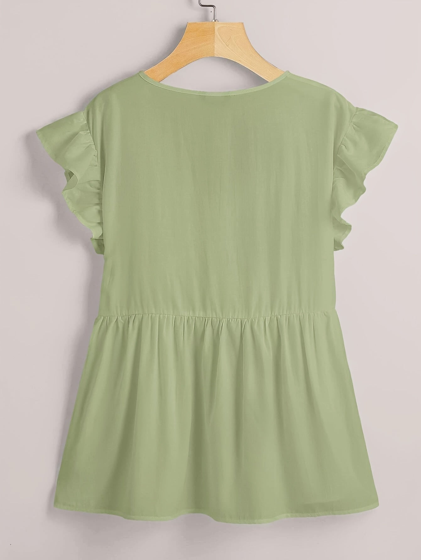  Solid Butterfly Sleeve V Neck Peplum Top