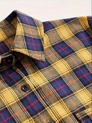  Plaid Button Up Collar Blouse