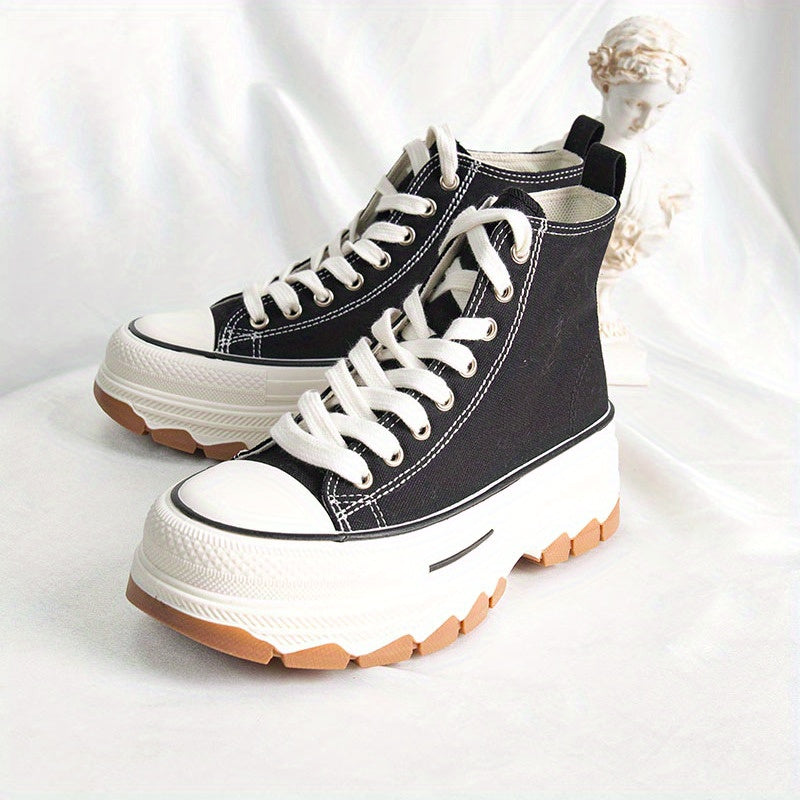 Women's High Top Canvas Platform Sneakers Lace Up Walking Shoes