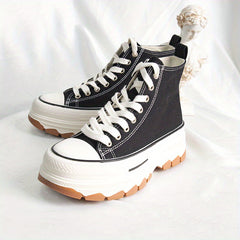 Women's High Top Canvas Platform Sneakers Lace Up Walking Shoes