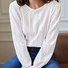  Eyelet Embroidery Sleeve Boat Neck Top