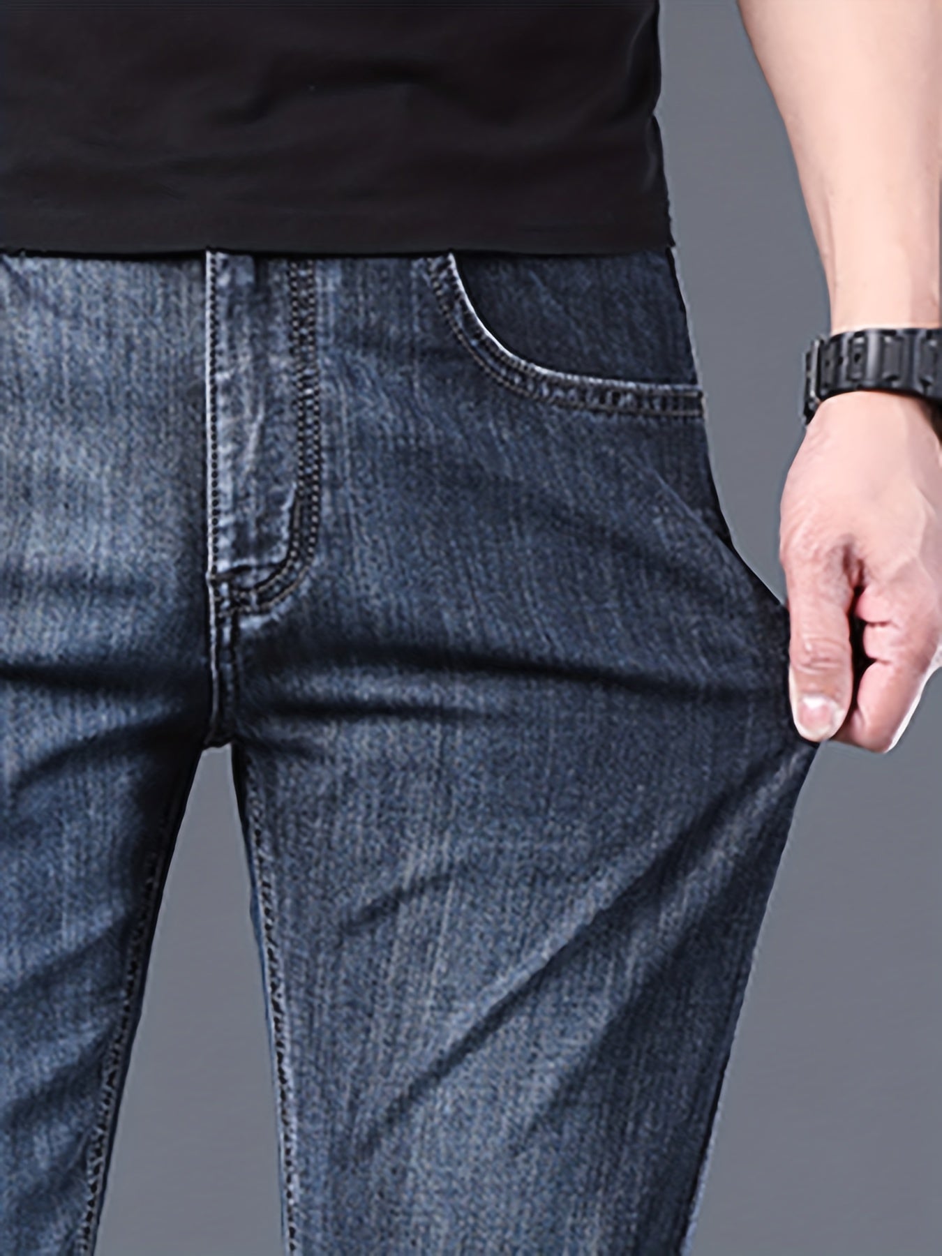 Men's Elastic Jeans Straight Leg Crop Denim Pants