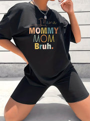 2pcs Summer Casual Sports Sets Graphic Tee & Solid Shorts Women's Activewear