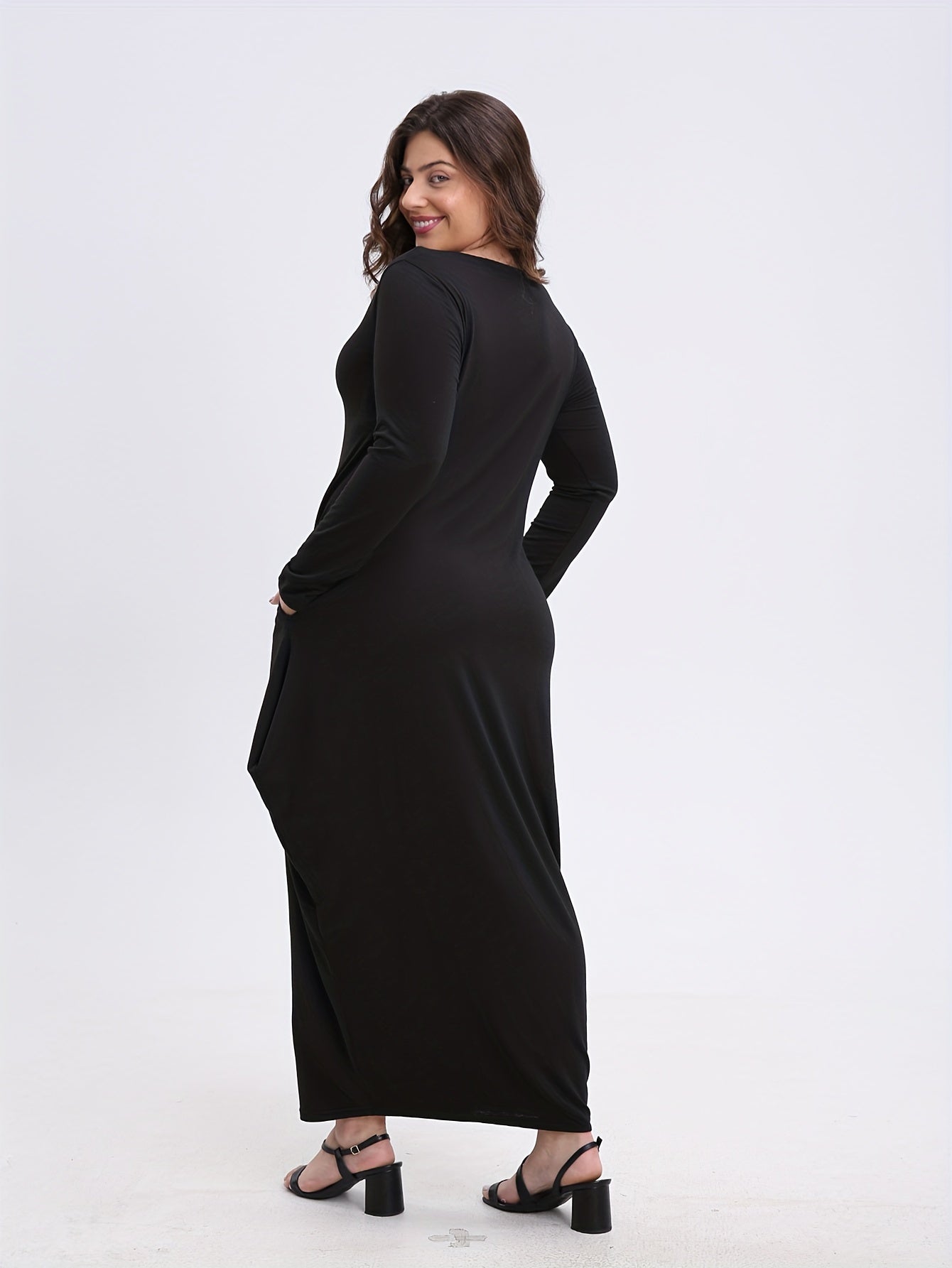 Long Sleeve Baggy Maxi Dress with Pockets