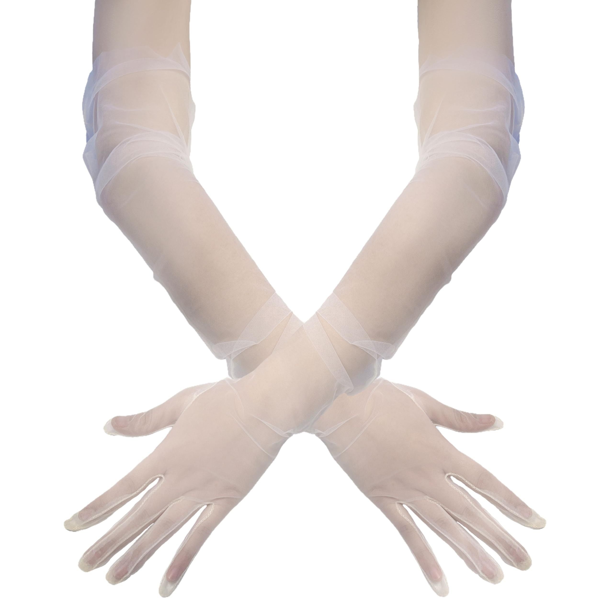 Evening Party Gloves Stretch Polyester Spandex Mesh Gloves with Transparent Lace