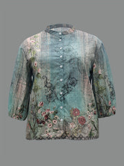  Floral Print Button Up Half Sleeve Top