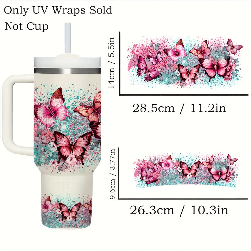 2pcs Vibrant Butterfly & Floral Glass Mug Sleeves Decals