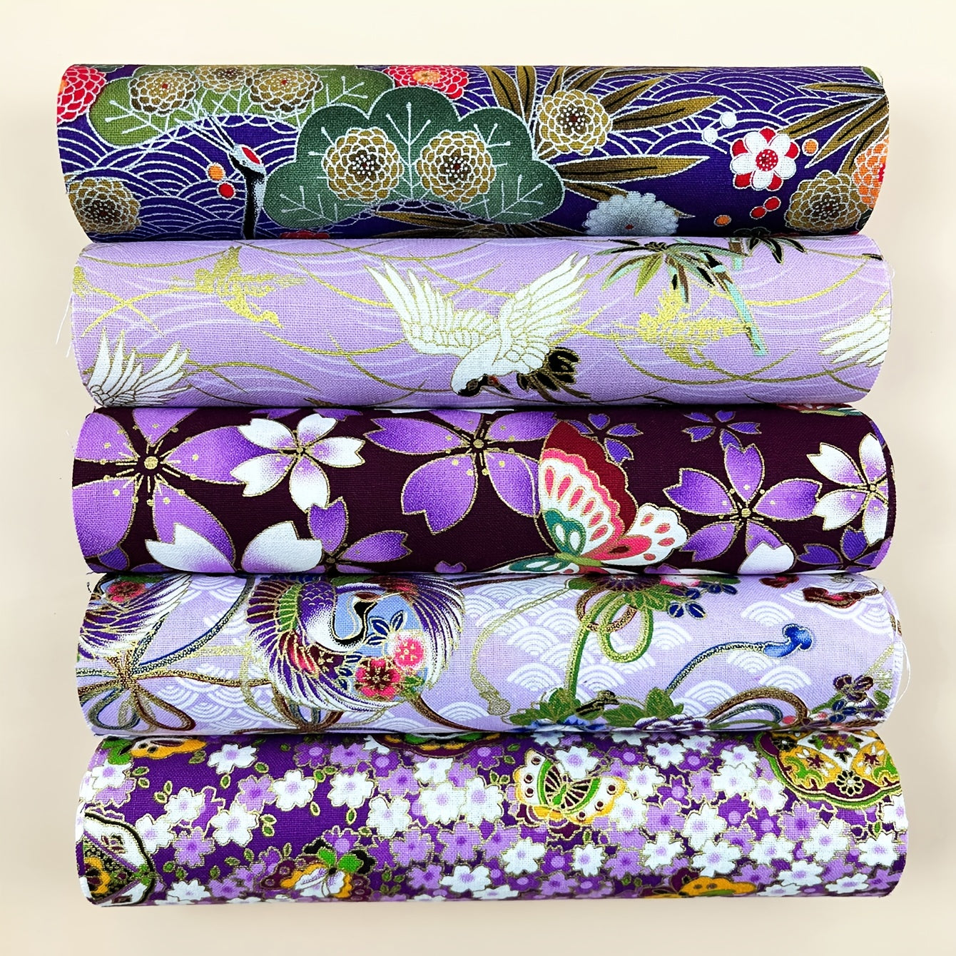5pcs 19 81 24 Purple Printed Pattern Fabric Quilted DIY Hand Sewing
