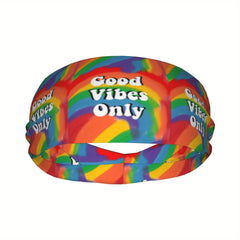 Tie Dye Sports Headband Sweat Wicking Stretchy Polyester Red Yellow Text