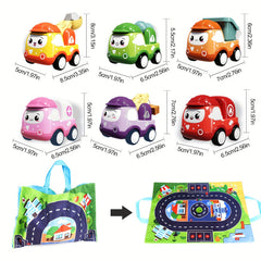 Toddler Mini Car Toy For Boys Girls - 6 Pcs Construction Vehicles with Play Mat