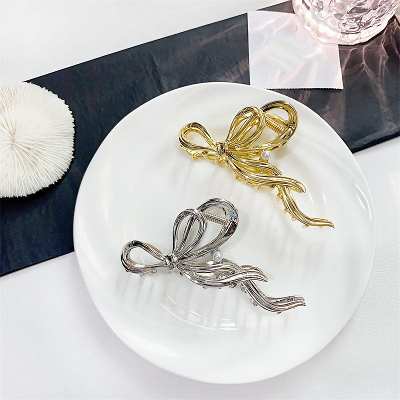 Silvery Golden Bow Knot Hair Claw Clip Strong Grip Hair Jaw Clip