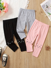 3pcs Girls Cat Print Leggings For Winter