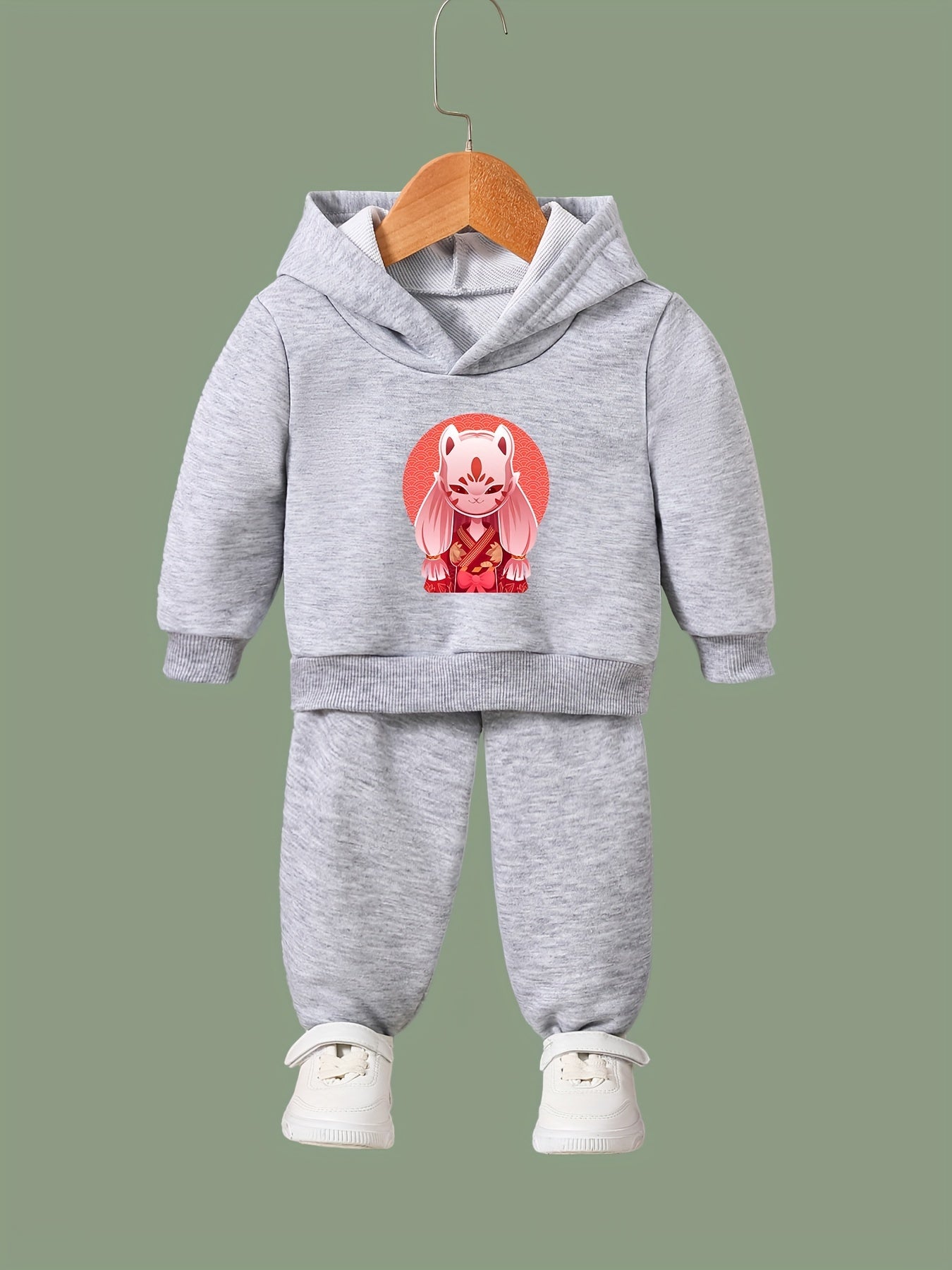 Girl's Cartoon Mask Hoodie & Pants Set Sporty Clothes