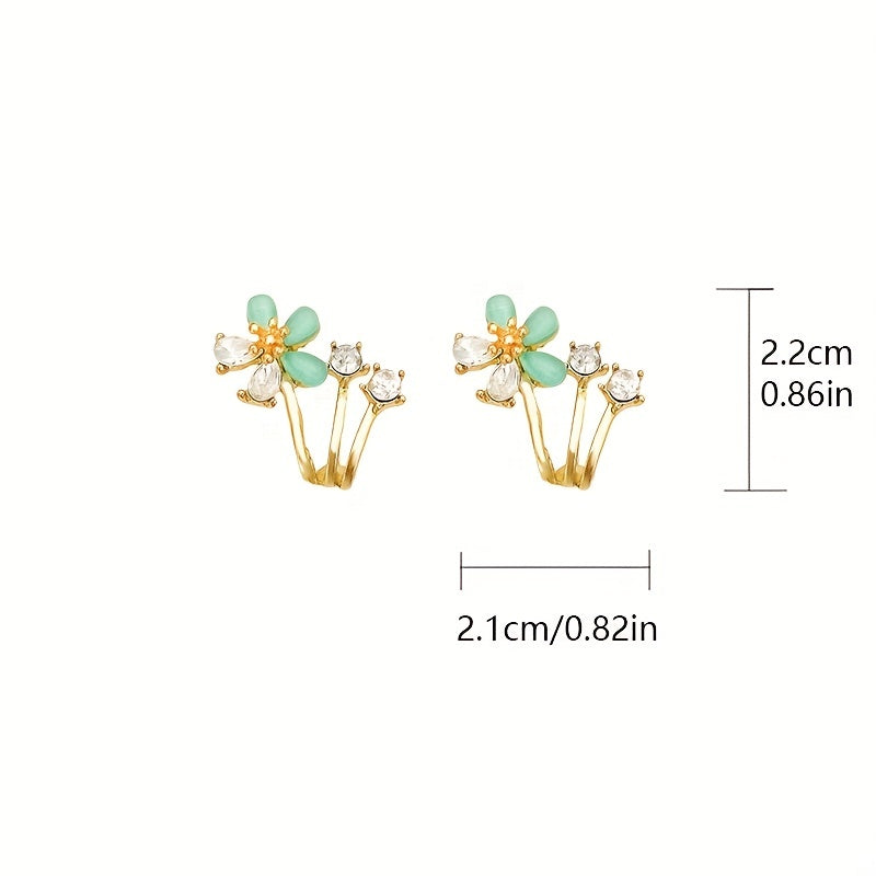 Rhinestone Decor Stud Earrings Flower Design