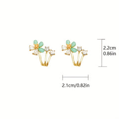 Rhinestone Decor Stud Earrings Flower Design