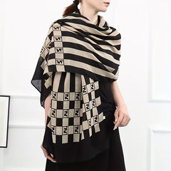 Stripe Print Block Scarf Warm Shawl Windproof Head Wrap