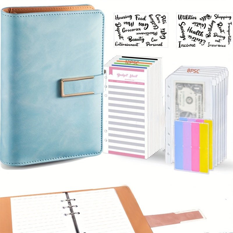 A6 PU Leather Budget Binder Notebook Cash Envelopes System