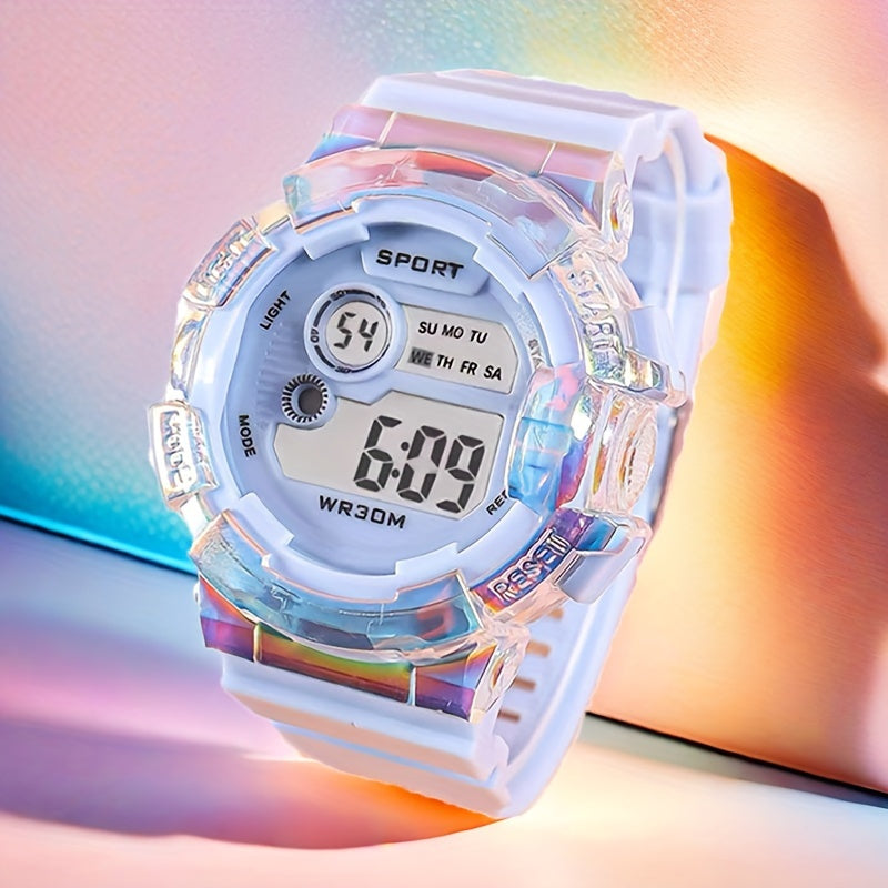 Unicorn Gradient Sport Watch Digital Display Date Calendar & Alarm