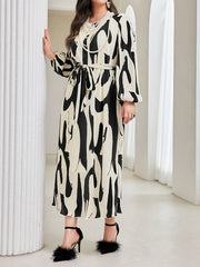  Casual Dress Women's Plus Random Print Lantern Sleeve Maxi Dress