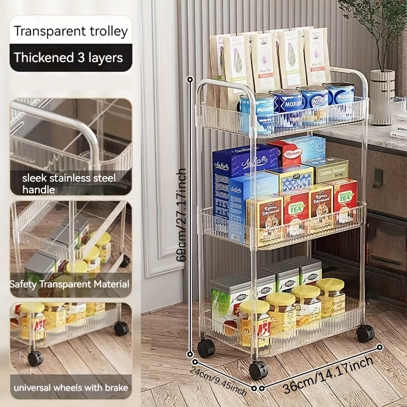 Acrylic Utility Cart Rolling Organization Cart Multifunctional Storage Shelves